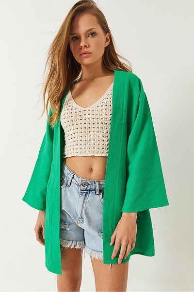 Bianco Lucci Women's Linen Textured Short Basic Kimono 60261496