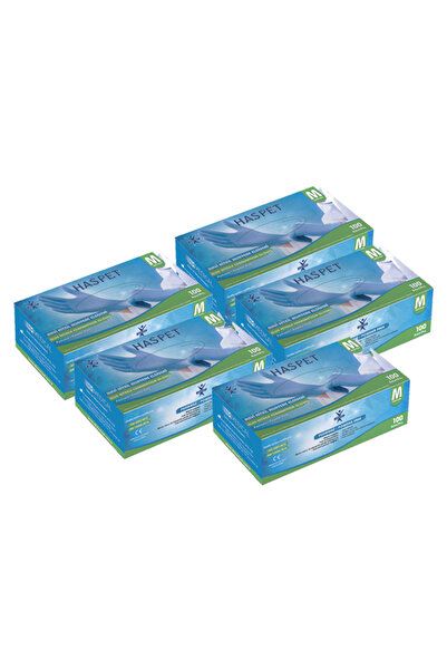 Has-Pet Haspet Nitril Muayene Eldiveni 100'lü M Orta Boy Mavi 5 Kutu