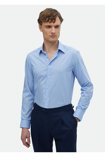 Ramsey Cămașă clasică țesătă albastră slim fit