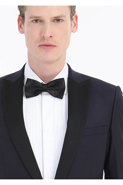 Ramsey Lacivert Düz Fashion Slim Fit Kruvaze Yaka Dokuma Smokin Takım Elbise
