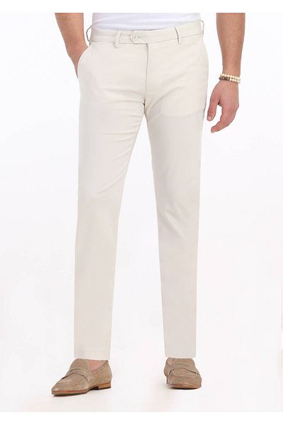 Ramsey Ecru Plain Woven Slim Fit Casual Παντελόνι