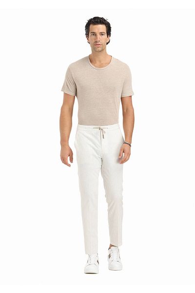 Ramsey Ecru Striped Woven Jogging Fit Casual Cotton Blended Pants