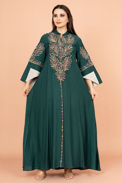 IKKXA Crystal-Embellished Embroidered Jalabiya