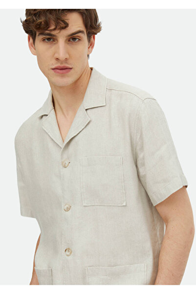 Ramsey Υφαντό μπλουζάκι σε μπεζ λινό μείγμα - Casual Fit