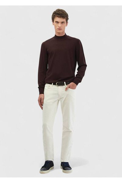 Ramsey Burgundy Bato Collar Plain Knitted Wool Blended Knitwear