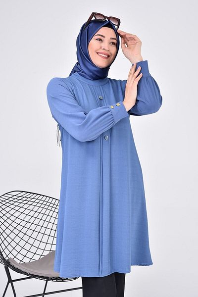Ferace Women's Hijab Large Size Long Sleeve Ayrobin Shirt Tunik Indigo