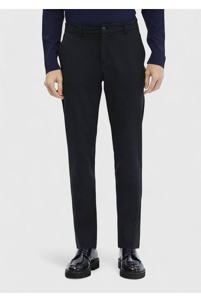 Ramsey Navy Blue Striped Knitted Jogging Fit Casual Trousers