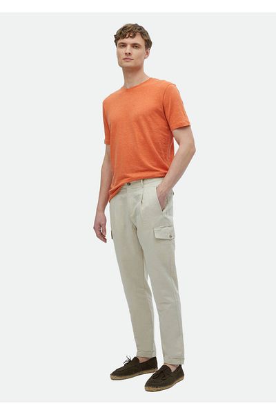 Ramsey T-Shirt 100% Λινό Πορτοκαλί - Απλό Crew Neck