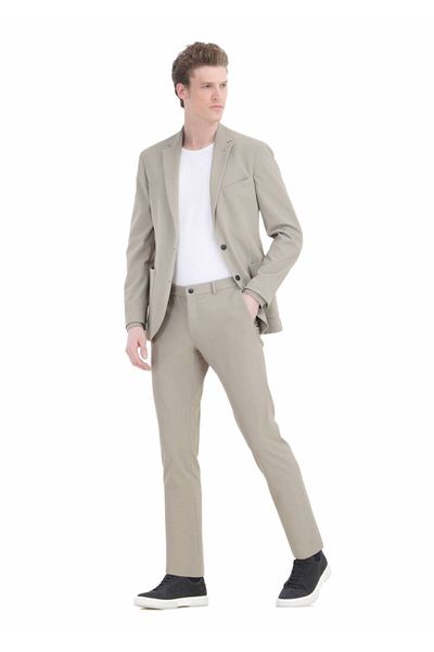 Ramsey Πλεκτό κοστούμι Comfort Fit με μπεζ σχέδιο