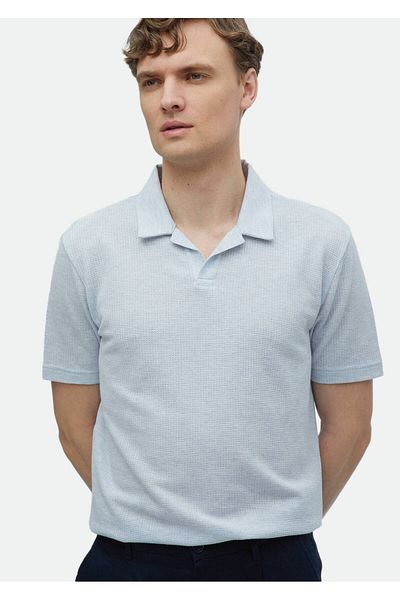 Ramsey Tricou cu gât polo jacquard albastru deschis 100% bumbac