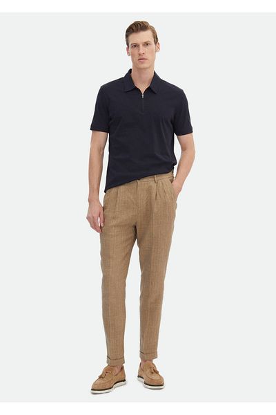 Ramsey Μπλουζάκι Navy Blue Plain Polo Neck 100% βαμβακερό