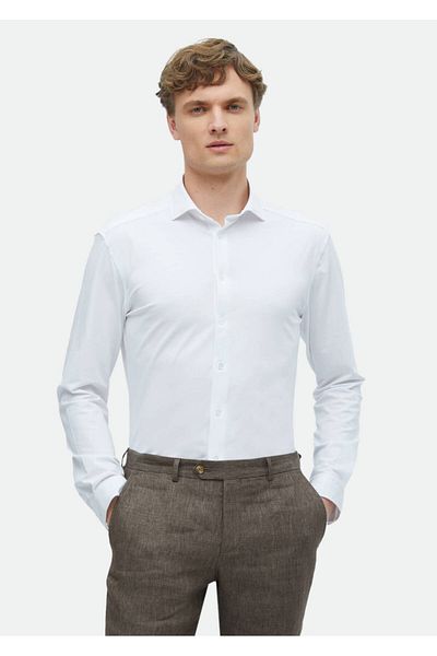Ramsey Casual λευκό βαμβακερό πουκάμισο σε ίσια γραμμή