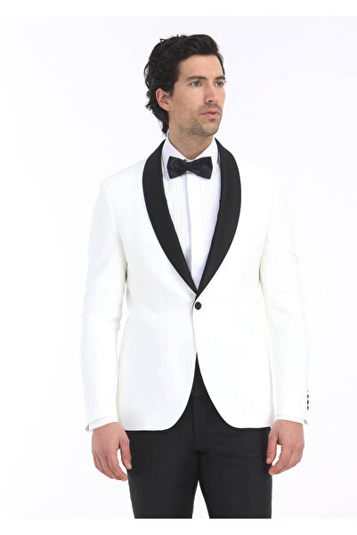 Ramsey Ekru Düz Modern Fit Şal Yaka Dokuma Smokin Takım Elbise