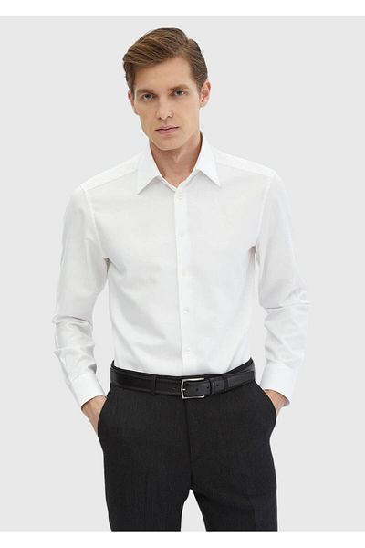 Ramsey Cămașă clasică 100% bumbac, albă, cu croiala normală