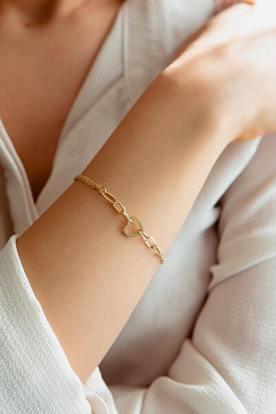 SEMİZ KUYUMCULUK Taşlı Kalp Altın Bileklik