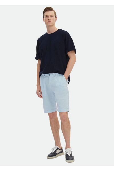 Ramsey Ανοιχτό μπλε Casual Βερμούδες - Απλό Ύφανση, 100% Βαμβάκι, Εφαρμογή καρότου