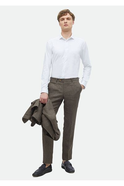 Ramsey Casual λευκό βαμβακερό πουκάμισο σε ίσια γραμμή