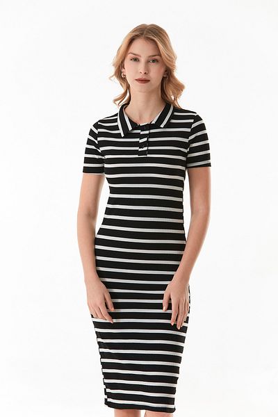 Fulla Moda Ριγέ φόρεμα με γιακά πόλο με μισό κουμπί