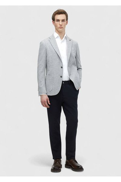 Ramsey Ανοιχτό γκρι ίσιο πουκάμισο Shoulder Slim Fit Μάλλινο μπουφάν