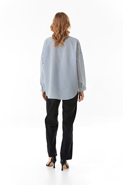 Fulla Moda Cămașă lejeră lungă cu dungi cu imprimeu pe spate