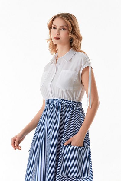 Fulla Moda Ριγέ φόρεμα με μαζεμένο πουκάμισο