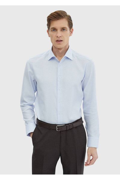 Ramsey Cămașă clasică 100% bumbac, țesută cu model albastru