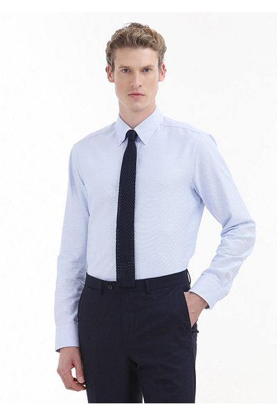 Ramsey Cămașă clasică din bumbac, albastră, dreaptă - 100%