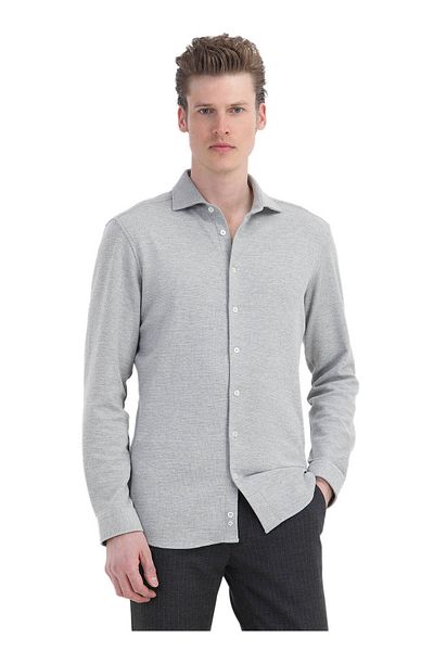 Ramsey Ανοιχτό γκρι Casual Βαμβακερό πουκάμισο Micro Regular Fit