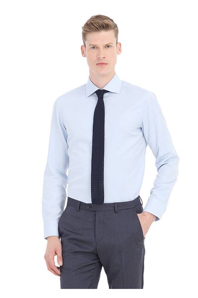 Ramsey Cămașă clasică din amestec de bumbac, albastru deschis, slim fit
