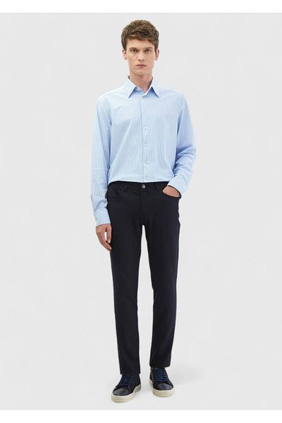 Ramsey Μπλε Navy Straight Woven Slim Fit Casual Παντελόνι