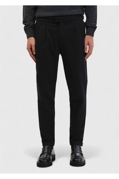 Ramsey Μαύρο ίσιο υφαντό Carrot Fit Casual βαμβακερό παντελόνι