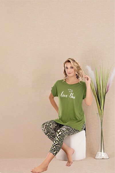 Lady Lingerie Set pijama de damă cu mâneci scurte și colanți Capri