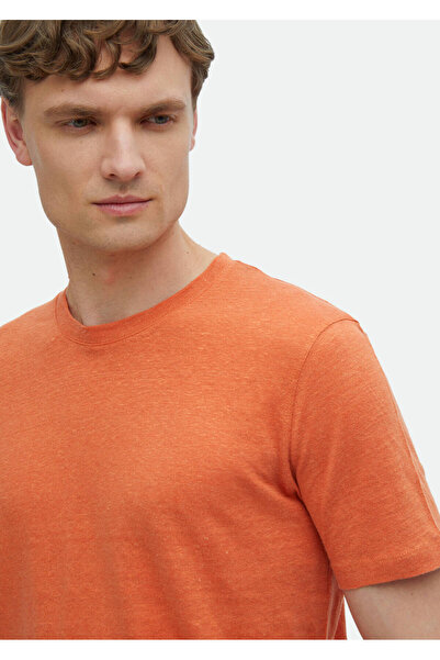 Ramsey T-Shirt 100% Λινό Πορτοκαλί - Απλό Crew Neck