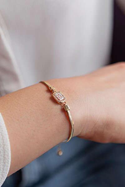 SEMİZ KUYUMCULUK Baget Taşlı Yılan Zincirli Altın Bileklik