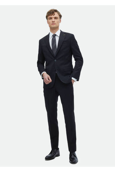 Ramsey Siyah Düz Modern Fit %100 Yün Takım Elbise