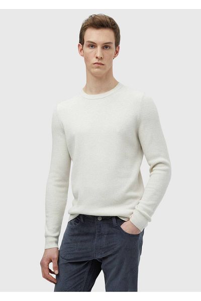 Ramsey Ecru Crew Neck Plain Knitted Wool Blended Knitwear
