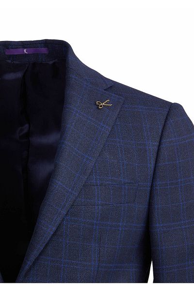 Ramsey Navy Blue Wool Blended Checkered Suit