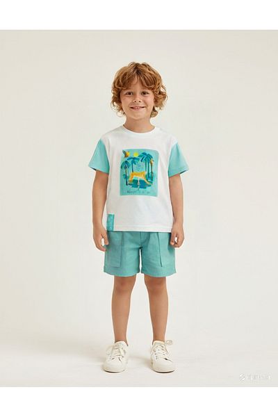 damdamin Baby Boy 100% Cotton Waffle Tshirt & Shorts Set - Tropical Print