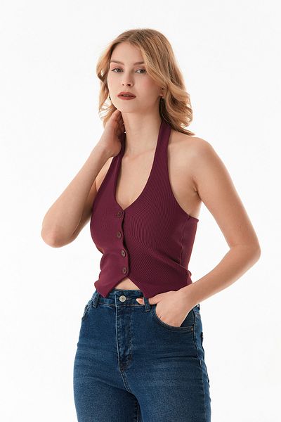 Fulla Moda Halter Neck Buttoned Vest