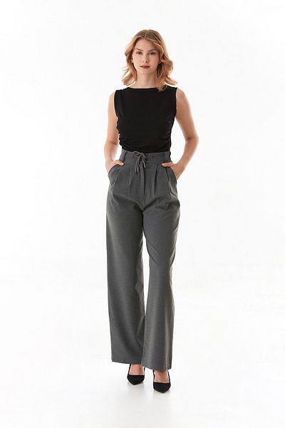 Fulla Moda Lace-Up Waist Button Pocket Palazzo Trousers