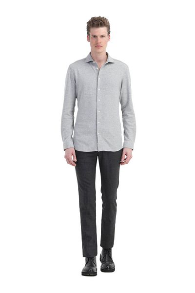 Ramsey Ανοιχτό γκρι Casual Βαμβακερό πουκάμισο Micro Regular Fit