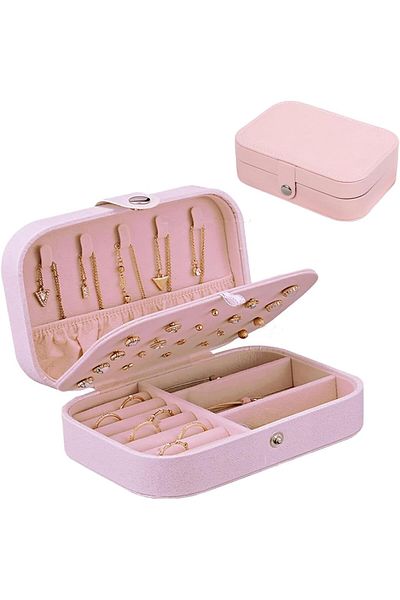 COOYA Jewelry Storage Box,Korean Style Fresh Simple Earrings Plate,Multi-function Protable Organizer,Pink