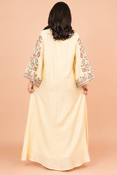 IKKXA Mandarin Collar Hand Embroidered Jalabiya