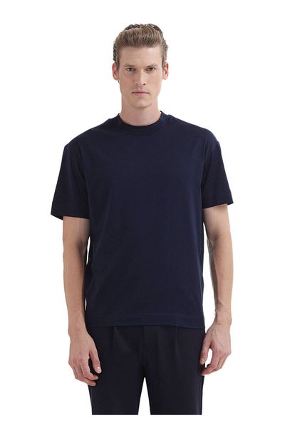 Ramsey Μπλουζάκι Navy Blue Plain Crew Neck 100% βαμβακερό