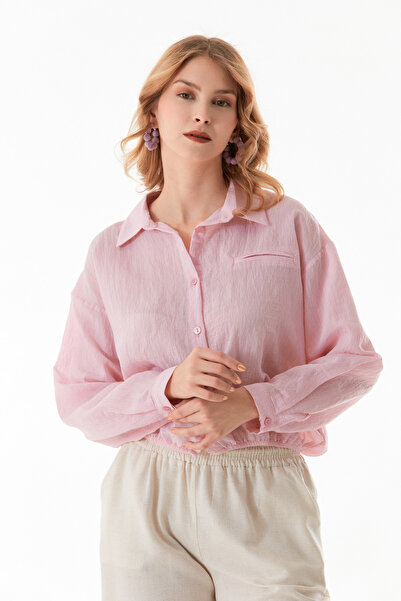 Fulla Moda Basic Beli Lastikli Cep Detaylı Gömlek