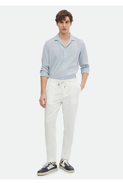 Ramsey Ecru Cotton Blended Woven Casual Παντελόνι - με σχέδιο