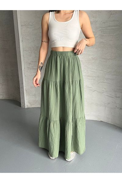 İLKCET MODA Μακριά φούστα από ύφασμα μουσελίνας με κορδόνι