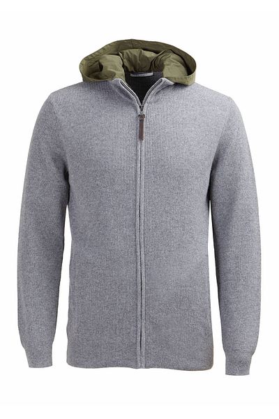 Ramsey Gray Wool Blended Hooded Knitted Cardigan
