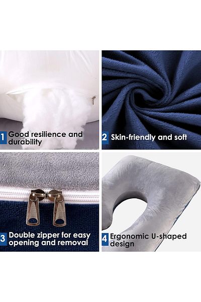 Lumely G Shaped Pregnancy Pillows,Removable Cover, Relieve Fibromyalgia,Gift for Pregnant,Grey/Blue