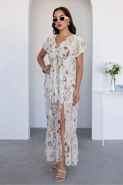 solena sln Γυναικείο φόρεμα σιφόν με διπλό στήθος με επένδυση
